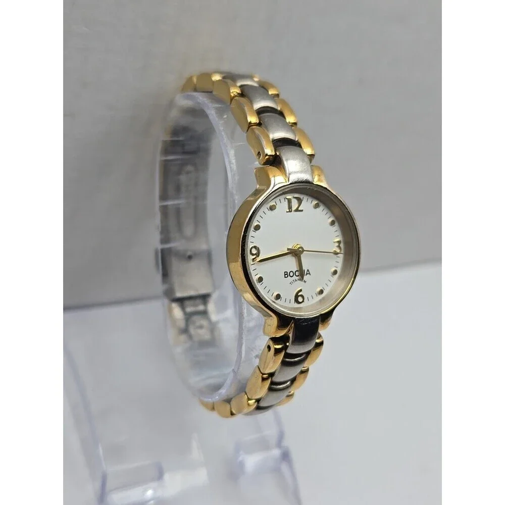 Boccia Titanium Womens Two Tone Watch White Dial Japan Quartz 5 Bar New Battery